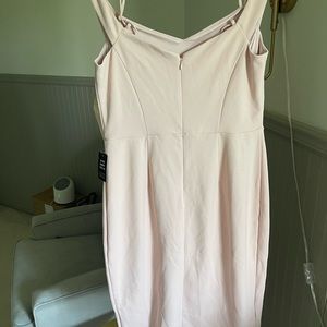 Pale pink fitted elegant off shoulder dress from Express